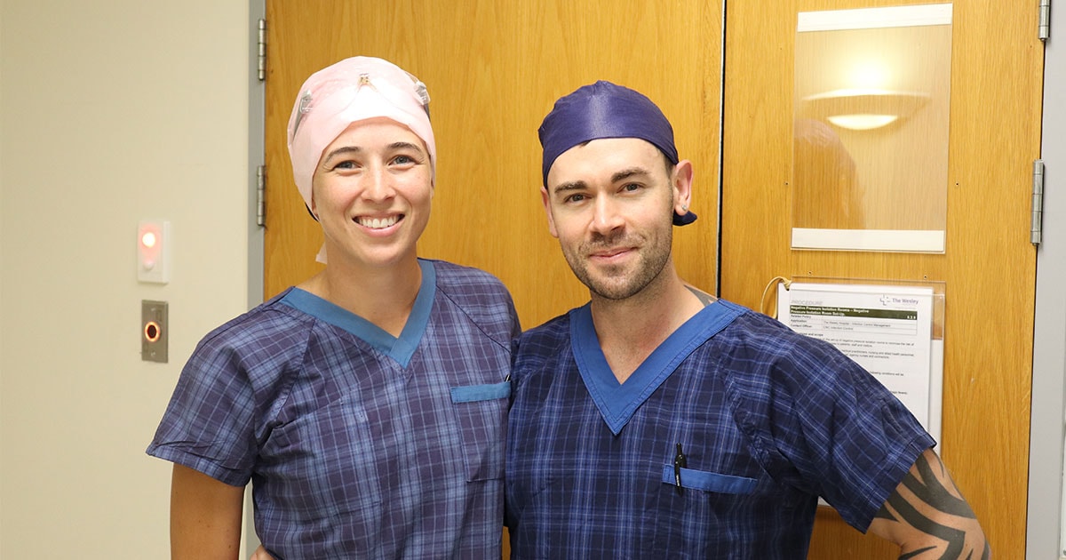The Wesley Hospital theatre nurses smiling at camera