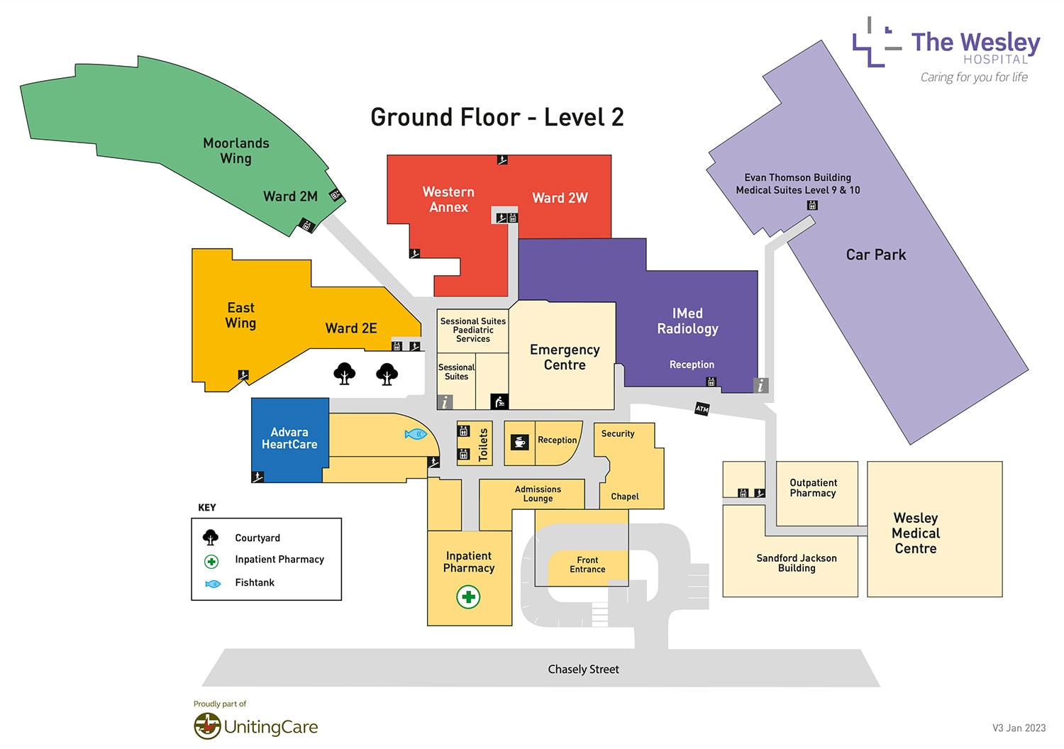 Campus Level 2 Map The Wesley Hospital Ward to Exit directional map